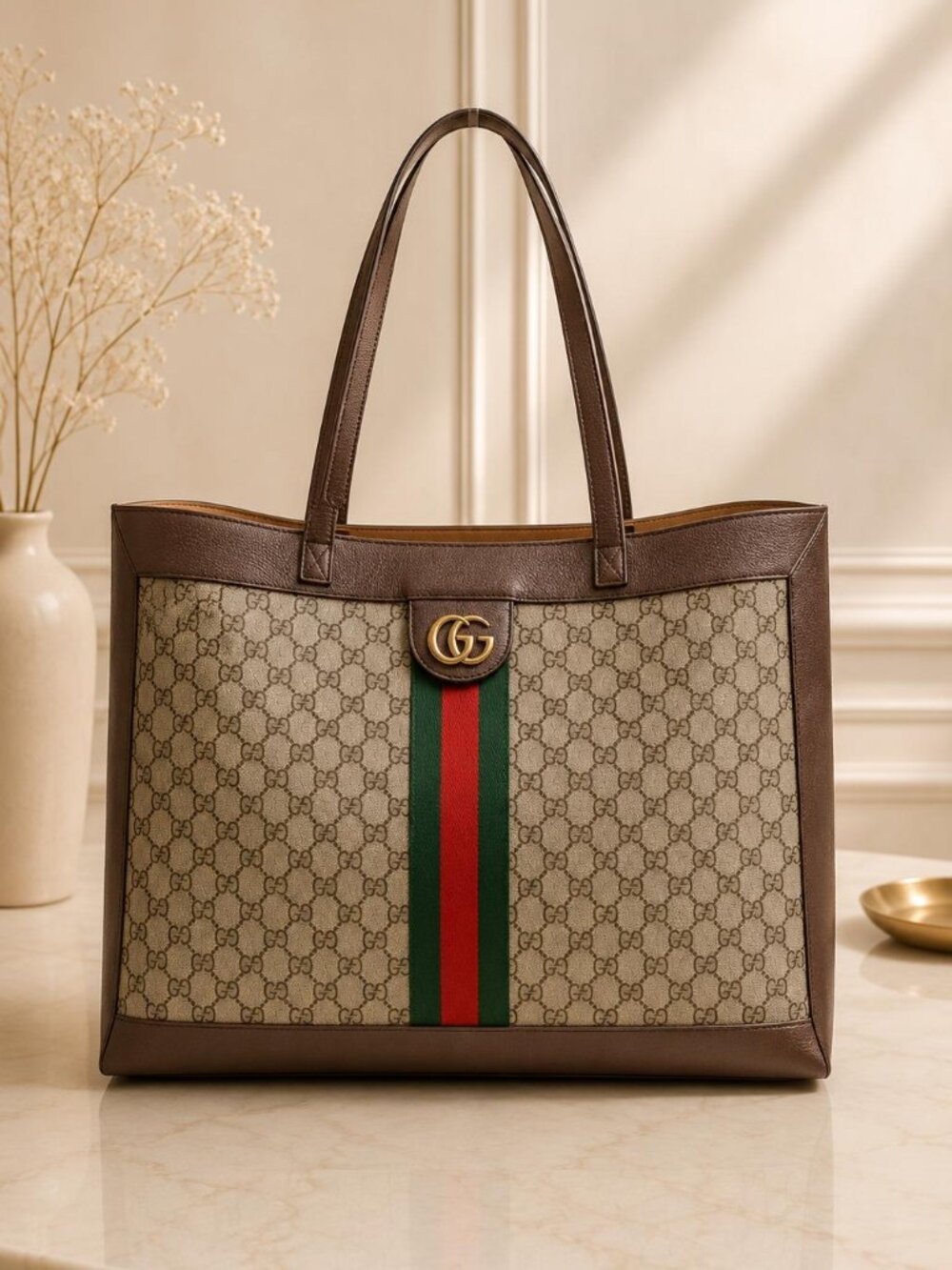 Authentic Gucci Ophidia GG Supreme Canvas Large Tote Bag Web Stripe Shoulder Bag - Picture 1 of 15